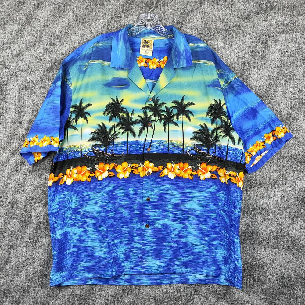 Winnie Fashion Shirt Mens 3XL Blue Hawaiian Aloha Tropical Button Up Beach